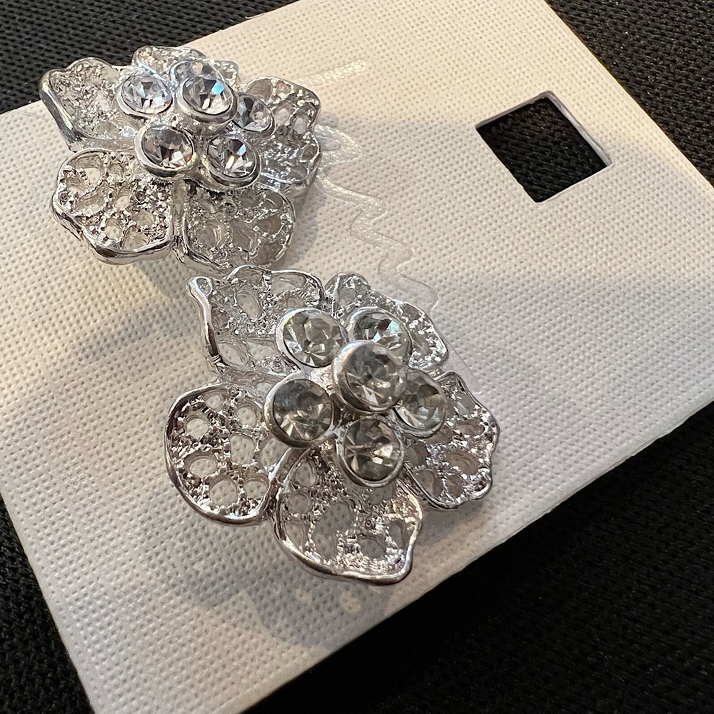 Silver Rhinestone floral studs. Lightweight. Never worn